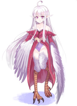 avian_feet clothed clothed_female clothing female hair light_body light_skin long_hair pointy_ears purple_eyes red_clothing simple_background solo white_background white_hair wings jade_hpy european_mythology greek_mythology mythology animal_humanoid avian harpy humanoid mythological_avian mythological_creature hi_res