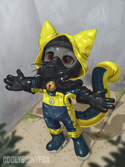anthro bell bell_collar black_clothing black_gloves black_handwear boots clothing coat collar footwear gas_mask gas_mask_face gloves handwear latex latex_clothing male mask overalls raincoat raining shoes solo spread_arms standing topwear young silverfox5213 c4t-70 mammal hi_res signature