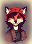 anthro beanie brown_hair clothing female hair hat headgear headwear solo wolverfox canid canine fox mammal bust_portrait portrait