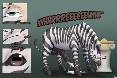 after_transformation animal_genitalia animal_penis balls big_balls big_penis black_body black_fur black_hair black_markings black_penis bodily_fluids brown_eyes cum cursed_object dialogue drooling ejaculation equine_genitalia equine_penis erection feral fingers flared_penis fur genital_fluids genitals growth hair hooved_fingers hooves human_to_feral identity_death intelligence_loss loss_of_speech male male_feral mane markings nude penis quadruped saliva simple_background solo species_transformation striped_arms striped_body striped_legs stripes tail tail_tuft text transformation transformation_sequence tuft vein veiny_penis white_body white_fur diethyl equid equine mammal zebra 3:2 comic english_text hi_res
