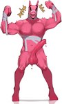 anthro balls bandage bandaged_arm bandaged_body bandaged_neck bodily_fluids dripping erection flexing flexing_bicep flexing_both_biceps flexing_muscles fur genital_fluids genitals humanoid_genitalia humanoid_penis male muscular_legs nipples open_mouth pecs penis pinata pink_body pink_fur precum precum_drip simple_background solo tongue tufted_fur unusual_bodily_fluids unusual_genital_fluids unusual_precum white_background wraps royer27_xd epic_games fortnite lt._john_llama animate_inanimate camelid living_pinata llama mammal absurd_res hi_res