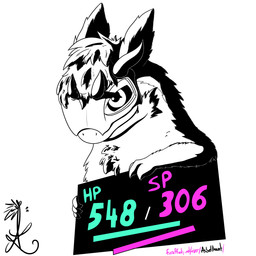 ambiguous_gender fluffy grin horn mask simple_background smile solo white_background asbiearts conditional_dnp atlus megami_tensei nintendo persona_(series) pokemon sega generation_2_pokemon pokemon_(species) typhlosion 1:1 2015 hi_res icon monochrome