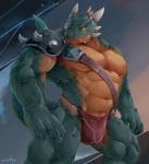 abs anthro armor biceps big_muscles bulge chin_spikes claws clothed clothing facial_spikes fangs front_view green_body green_scales horn huge_muscles male muscular muscular_anthro muscular_male obliques pauldron pecs scales skimpy solo spikes spikes_(anatomy) spread_legs spreading standing strap_across_chest tail teeth topless triceps unconvincing_armor vein yellow_body yellow_eyes yellow_scales waddledox everquest mythology lizardman_(spar) dragon iksar mythological_creature mythological_scalie reptile scalie 2017 hi_res