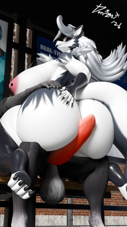 anthro balls big_balls big_breasts big_butt big_penis breasts bus_stop butt duo female genitals hair hand_on_butt male male/female nipple_piercing nipples penis penis_between_buttocks piercing public public_nudity public_sex sex white_hair domizoni raguda_(modeler) hellaverse helluva_boss mythology yiffalicious loona_(helluva_boss) canid canid_demon canine canis demon hellhound mammal mythological_canine mythological_creature wolf 2026 blender_(artwork) blender_cycles_(artwork) digital_media_(artwork) hi_res