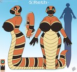 anthro apode big_breasts breasts fangs female huge_breasts legless looking_at_viewer nipples non-mammal_breasts nude scales serpentine simple_background smile solo standing teeth drxii s'reth coral_snake draconcopode elapid_(snake) naga reptile scalie snake 2021 digital_media_(artwork) hi_res model_sheet