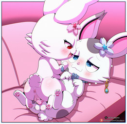 accessory anthro anthro_on_anthro anthro_penetrated anthro_penetrating anthro_penetrating_anthro anus balls blue_eyes blush butt cowgirl_position dominant dominant_female duo female female_anthro female_penetrated flower flower_in_hair from_front_position fur genitals gentle_femdom hair hair_accessory heart_symbol male male/female male_anthro male_penetrating male_penetrating_female markings on_bottom on_top penetration penile penile_penetration penis penis_in_vagina plant red_eyes sex spots spotted_body spotted_fur submissive submissive_male tapering_penis text vaginal vaginal_penetration vulva white_body white_fur cloudeon jewelpet sanrio sega sega_fave ageam_(sylvtasticalsylveon) ruby_(jewelpet) lagomorph leporid mammal rabbit absurd_res hi_res url