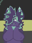 anthro breasts female fur glowing glowing_markings hair markings multicolored_body multicolored_fur purple_body purple_fur solo tongue fr3yo kaiju_paradise roblox sinox_(kaiju_paradise) canid canine canis gootraxian mammal wolf 3:4 hi_res