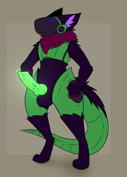 anthro balls big_penis black_balls blue_eyes blush blush_lines digitigrade ear_tuft fist fur genitals green_penis green_precum green_tail knot knotted_penis machine male maroon_fur paws penis screen screen_face solo tail tuft lithiumred protogen hi_res
