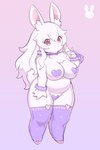 anthro breasts clothed clothing female fur hair legwear short_stack simple_background solo wkar lagomorph leporid mammal rabbit 2:3 hi_res