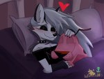 anthro bed blush clothing collar duo eyes_closed female fur furniture hair heart_symbol male on_bed pillow sleeping spiked_collar spikes white_body white_fur thegiftedfire cartoon_network courage_the_cowardly_dog helluva_boss mythology courage_the_cowardly_dog_(character) loona_(helluva_boss) canid canid_demon canine canis demon domestic_dog hellhound mammal mythological_canine mythological_creature 2025 crossover hi_res