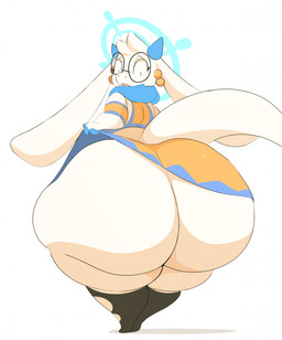 anthro big_butt big_tail bottomwear butt clothed clothing clothing_lift female halo huge_butt hyper hyper_butt no_underwear shadow simple_background skirt skirt_lift solo surprised tail arizonathevixen atlyss angela_flux oathkin_(atlyss) 2024 hi_res tagme