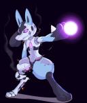 ambiguous_gender anthro aura black_background black_body black_fur blue_body blue_fur endoskeleton energy exposed_endoskeleton fur machine nude paws pupils purple_eyes raised_arm robotic_reveal simple_background slit_pupils smoke solo sparks spikes wire conditional_dnp erobos nintendo pokemon android canid canine generation_4_pokemon lucario mammal pokemon_(species) robot 2015 hi_res