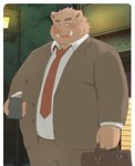 anthro belly big_belly blush cellphone clothing detailed_background electronics eyewear glasses humanoid_hands kemono male necktie night outside overweight overweight_male phone shirt smartphone solo topwear ibuki_haruno mammal suid suina sus_(pig) wild_boar 2022 absurd_res hi_res