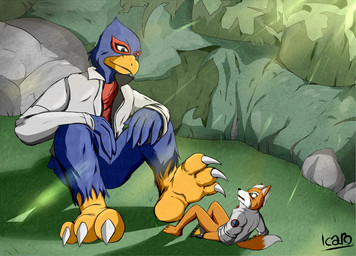 3_toes anthro barefoot bottomless claws clothed clothing dominant duo feet foot_fetish macro male micro nude paws plantigrade shrinking size_difference size_transformation soles star toe_claws toes transformation icarozilla nintendo star_fox falco_lombardi fox_mccloud avian bird canid canine falcon falconid fox mammal