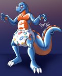 anthro blue_body blush clothed clothing diaper embarrassed inflatable male multicolored_body orange_body pattern_diaper pool_toy shy simple_background solo two_tone_body wearing_diaper kippz leslie_(experiment626) animate_inanimate dinosaur living_inflatable prehistoric_species reptile scalie theropod tyrannosaurid tyrannosauroid tyrannosaurus tyrannosaurus_rex absurd_res hi_res