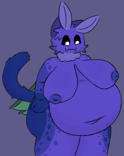 anthro areola belly big_belly big_breasts breasts female looking_down navel overweight overweight_anthro overweight_female purple_areola purple_body solo tail neomoth koni_(neomoth) arthropod insect lepidopteran moth