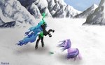 angry battle blizzard_(weather) blue_eyes blue_hair crown cutie_mark duo female feral flowing_hair hair headgear horn long_tongue looking_at_another magic mountain multicolored_hair purple_hair snow teal_eyes tongue wind skbld friendship_is_magic hasbro my_little_pony mythology queen_chrysalis_(mlp) starlight_glimmer_(mlp) arthropod changeling equid equine mammal mythological_creature mythological_equine unicorn