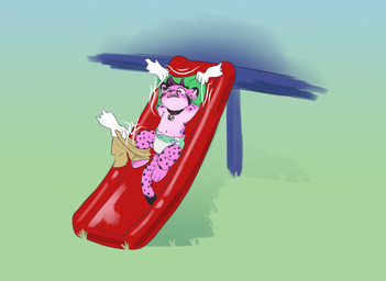 anthro assisted_exposure clothed clothing diaper disembodied_hand ghost_hand male outside public slide solo wearing_diaper young scuzzyfox kotanu cheetah felid feline mammal hi_res