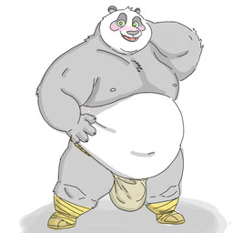 anthro asian_clothing blush bulge clothing east_asian_clothing fundoshi green_eyes japanese_clothing male moobs nipples overweight overweight_male simple_background smile solo standing underwear white_background white_body bobbellyboy dreamworks kung_fu_panda master_po_ping bear giant_panda mammal 1:1 2025 hi_res