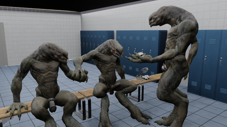 anthro balls butt chastity_cage chastity_device circumcised detailed_background erection genitals group hand_holding humanoid_genitalia humanoid_penis locker locker_room male muscular nub_chastity_cage nude penis small_penis trio wearing_chastity_cage wearing_chastity_device unknown_artist halo_(series) microsoft xbox_game_studios alien sangheili 16:9 3d_(artwork) 4k absurd_res blender_(artwork) digital_media_(artwork) hi_res widescreen