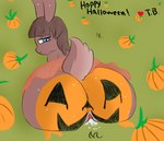 anthro anus blue_eyes bodily_fluids butt clitoral_hood cum female food fruit genital_fluids genitals holidays jack-o'-lantern looking_back outside plant presenting presenting_hindquarters pumpkin pumpkin_butt pumpkin_patch pussy raised_tail solo tail thick_thighs trippybunny halloween cecelia_(trippybunny) lagomorph leporid mammal rabbit hi_res