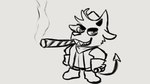 anthro boots chibi cigar clothing cowboy_hat footwear grin hat headgear headwear horn humor male shoes smile smoking solo popgunarcade kings_of_hell mario_smoking_weed ralsei_smoking_blunt gremile_'hotshot' demon imp hi_res meme sketch