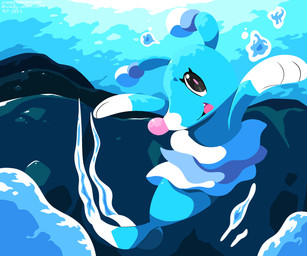 ambiguous_gender black_eyes blue_body bubble eyelashes fangs feral looking_at_viewer open_mouth solo teeth tongue underwater water sleepy_sealion nintendo pokemon brionne generation_7_pokemon pokemon_(species) 2025 6:5 dated hi_res signature