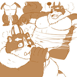 3_eyes anthro bathing belly biceps blush fluffy male multi_eye musclegut muscular navel neck_tuft nude overweight overweight_male pecs solo tuft tusks water moku_nameko lifewonders tokyo_afterschool_summoners tsathoggua_(tas) 1:1 hi_res multiple_images