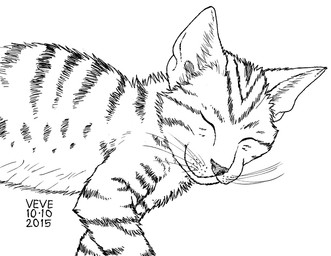 ambiguous_gender cheek_tuft eyes_closed facial_tuft feral fur inner_ear_fluff lying neck_tuft on_side side_view sleeping smile solo striped_body striped_fur stripes tuft whiskers skyelegs domestic_cat felid feline felis mammal 2015 dated monochrome