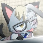 anthro blonde_hair blush brown_eyes clothed clothing eyewear faucet glasses hair male necktie sink solo suggestive tongue tongue_out topwear vest water wet ko-gami animal_crossing nintendo raymond_(animal_crossing) domestic_cat felid feline felis mammal 1:1 2020 digital_media_(artwork) shaded