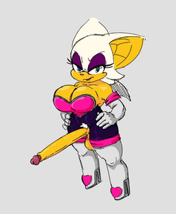 anthro armor balls big_breasts big_penis bodysuit boots breastplate breasts cleavage clothed clothing erection evening_gloves eyeshadow footwear fur genitals glare green_eyes gynomorph hand_on_hip hyper_long_penis intersex legwear lipstick long_penis makeup penis pubes shoes skinsuit solo tan_body thigh_boots thigh_highs tight_clothing torn_clothing white_body white_fur wings joe_nutz sega sonic_the_hedgehog_(series) rouge_the_bat bat mammal