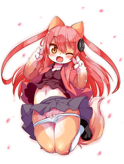 abstract_background anthro biped blush bottomwear clothed clothing female footwear fur genitals hair happy jacket jumping kemono kneeling legwear loli long_hair looking_at_viewer obscured_inner_labia one_eye_closed open_mouth panties panties_down partially_clothed paws pink_hair shoes simple_background skirt smile socks solo tongue topwear underwear underwear_down upskirt vulva white_background wink young young_anthro nyankone felid feline mammal 2016