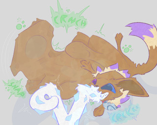 abdominal_bulge almost_fully_inside belly big_belly bite body_outline bone_breaking death digestion duo fatal_vore feral feral_on_feral feral_pred feral_prey graphic_digestion heterochromia huge_belly imprint jewelry necklace oral_vore simple_background size_difference smaller_pred sound_effects tail tail_bite tail_in_mouth tight_bulges unwilling_prey vore soft_bugg nintendo pokemon meep_the_eevee chien-pao eevee generation_1_pokemon generation_9_pokemon legendary_pokemon pokemon_(species) 5:4 absurd_res hi_res