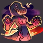 anthro biped black_background black_body black_eyes female front_view pink_body purple_body purple_sclera simple_background solo tail three-quarter_view advos nintendo pokemon generation_7_pokemon pokemon_(species) salazzle scalie 1:1