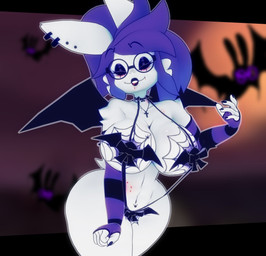 alternative_fashion anthro armwear bat_wings big_breasts bite_mark black_eyeshadow black_lips black_nails blood blood_from_eye blood_from_mouth blood_in_mouth blood_on_face blue_hair bodily_fluids breasts clothing colored_nails costume cross cross_necklace ear_piercing ear_ring elbow_gloves eyebrow_piercing eyes_closed eyeshadow eyewear facial_piercing female fingerless_gloves fur glasses gloves goth gradient_hair hair halloween_costume handwear holidays jewelry lips makeup medium_hair membrane_(anatomy) membranous_wings nails navel navel_line necklace one-piece_swimsuit pattern_armwear pattern_clothing pattern_elbow_gloves pattern_fingerless_gloves pattern_gloves pattern_handwear piercing purple_hair ring_piercing round_glasses sling_bikini smile solo striped_armwear striped_clothing striped_elbow_gloves striped_fingerless_gloves striped_gloves striped_handwear stripes swimwear thick_thighs vampire_costume wearing_glasses white_body white_fur wide_hipped_anthro wide_hipped_female wide_hips wings cryptiacurves cryptiacurves_(modeler) halloween cryptia ambient_bat lagomorph leporid mammal rabbit vampire 3d_(artwork) digital_media_(artwork) hi_res
