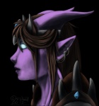 black_background brown_hair copyright_symbol empty_eyes female hair priest shadow side_view simple_background solo symbol year runicnature blizzard_entertainment warcraft draenei humanoid 2012 hi_res