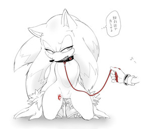 anthro bracelet claws clothing collar duo femboy gloves handwear jewelry kneeling leash male male/male musical_note musical_symbol open_mouth sharp_teeth submissive submissive_male symbol symbol_on_thigh teeth text thought_bubble snkprprsti sega sonic_the_hedgehog_(series) sonic_unleashed shadow_the_hedgehog sonic_the_hedgehog sonic_the_werehog eulipotyphlan hedgehog mammal japanese_text translation_request