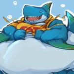 beady_eyes claws clothing male obese obese_male open_mouth overweight overweight_male sharp_teeth smile solo teeth torn_clothing waddledox capcom monster_hunter amphibian_(mh) fish marine shark zamtrios 1:1 hi_res