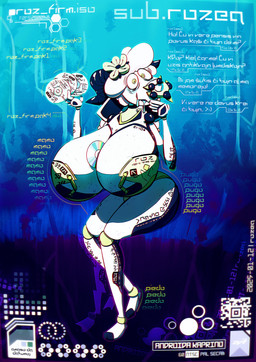 anthro between_breasts big_breasts biped bodily_fluids breasts cd cleavage clothed clothing curvy_figure dialogue drooling facial_piercing female fingers flower forest front_view green_clothing hair hand_to_mouth holding_object horn hourglass_figure huge_breasts looking_at_viewer machine nose_piercing nose_ring open_mouth piercing plant ring_piercing saliva saliva_string septum_piercing septum_ring sitting skimpy smile solo spiral spiral_eyes sweat sweaty_body sweaty_breasts sweaty_face sweaty_legs sweaty_thighs text thick_thighs topwear tree white_body wide_hips sub.rozea rozea android bovid caprine goat mammal robot 2025 absurd_res artist_name constructed_language digital_drawing_(artwork) digital_media_(artwork) esperanto_text full-length_portrait hi_res portrait