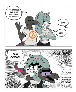 anthro clothed clothing dialogue duo female female/female humor speech_bubble text harry_amorós nintendo pokemon harriet_(harry_amoros) generation_7_pokemon pokemon_(species) salazzle absurd_res comic english_text hi_res meme
