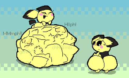 abdominal_bulge ambiguous_anthro ambiguous_gender ambiguous_pred anthro anthro_pred before_and_after belly belly_bed belly_on_ground big_belly big_butt biped black_ears black_nose black_sclera black_tail blush blush_lines bodily_fluids bodily_noises butt butt_expansion calling_for_help cheek_blush cheek_spots closed_frown digestion digestion_noises dot_nose expansion eyes_closed face_imprint fatal_vore feet flustered front_view frown fully_inside fur green_text hand_imprint happy huge_belly huge_butt hyper hyper_belly imprint larger_ambiguous lightning_tail looking_at_butt looking_at_own_butt looking_at_self looking_back looking_back_at_self lying lying_on_ground monotone_tail motion_lines mouth_closed mph! muffled muffled_screaming multicolored_ears multiple_prey nude_ambiguous nude_anthro on_front on_ground open_mouth open_smile pattern_background pink_cheeks post_vore_weight_gain rear_view resting_on_belly rumbling_stomach semi-anthro short_arms short_legs side_view simple_background size_difference small_arms small_feet smaller_ambiguous smaller_pred smile smiling_eyes soft_vore solo sound_effects standing struggling struggling_prey sweat sweatdrop tail text two_tone_ears unseen_prey unwilling_prey vore vowelless vowelless_sound_effect vowelless_vocalization weight_gain white_eyes yellow_body yellow_ears yellow_fur meatcanister nintendo pokemon generation_1_pokemon generation_2_pokemon mammal pichu pikachu pokemon_(species) rodent 2026 digital_media_(artwork) english_description full-length_portrait hi_res pixel_(artwork) portrait female_(lore)