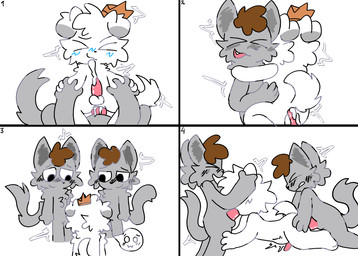 anal anthro biped black_blush black_eyes blue_blush blush bodily_fluids brown_hair clone crown cum cum_in_ass cum_inside ejaculation eyes_closed fangs fellatio first_person_view fur genital_fluids genitals grey_body grey_fur grey_tail group hair hand_holding headgear holding_both_legs holding_butt holding_head hug looking_pleasured male male/male male_pov open_mouth oral penile penis sex shy side_view simple_background spitroast tail teeth top_pov trio white_background white_body white_fur white_hair white_tail young young_anthro mrdreams lunito_(mrdreams) tiberius_magnus canid canine canis domestic_cat domestic_dog felid feline felis mammal 2026 comic