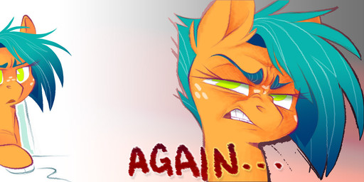 2_panel_comic bangs chair clenched_teeth computer_mouse dialogue eyebrows eyelashes female female_feral feral freckled_face freckles fur furniture green_eyes hair hooves mane narrowed_eyes open_mouth orange_body orange_fur semi-anthro short_hair sitting solo talking_feral teal_eyebrows teal_hair teeth text graystripe64 equestria_daily hasbro my_little_pony fan_character pencil_sketch_(graystripe64) earth_pony equid equine horse mammal pony 2014 comic digital_drawing_(artwork) digital_media_(artwork) english_text hi_res shaded