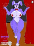 3:4 absurd_res animatronic anthro bonnie_(fnaf) bow_tie breasts butt_from_the_front crossgender curtains curtains_open featureless_crotch female five_nights_at_freddy's freddy_(fnaf) front_view fur hi_res lagomorph leporid lips lipstick logo looking_at_viewer machine makeup mammal mostly_nude mtf_crossgender nipples purple_body purple_fur rabbit red_eyes robot scottgames solo stage stage_curtains text thick_thighs third-party_edit walter_sache