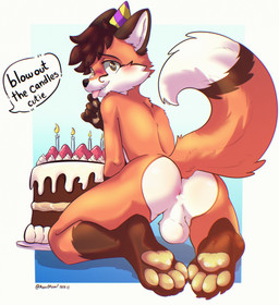 anthro anus blush cake candle dessert dipstick_tail femboy food fruit fur looking_at_viewer looking_back male male/male markings nude nude_anthro nude_male orange_body orange_fur pawpads plant solo strawberry tail tail_markings tongue tongue_out kopaokami eunos_rotor canid canine fox mammal 2026 absurd_res hi_res huge_filesize