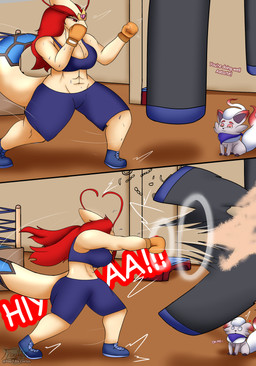 anthro athletic_wear boxing_gloves clothing duo female feral fighting_ring gym handwear male male/female punching_bag romantic romantic_couple text training vool_jin_cortes nintendo pokemon astarte_(awesome_saucez) walker_(awesome_saucez) generation_3_pokemon generation_5_pokemon milotic pokemon_(species) regional_form_(pokemon) zorua 2026 absurd_res comic digital_media_(artwork) english_text hi_res