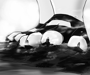 ambiguous_gender claws clothing faceless_ambiguous faceless_character feet foot_focus footwear macro mountain outside pawpads solo toe_claws solaxe_(artist) ambiguous_species 6:5 monochrome