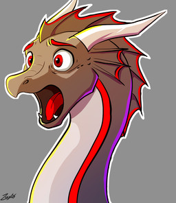 ambiguous_form eyebrows female grey_body horn open_mouth red_eyebrows red_eyes red_tongue scared shocked solo surprised tongue white_horn sr_zerythart mythology lysdra_(sr_zerythart) dragon eastern_dragon mythological_creature mythological_scalie scalie headshot_portrait hi_res portrait