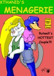 anthro blonde_hair blue_body blue_fur bodily_fluids bottomwear clothing duo female fluffy fluffy_tail flying_sweatdrops fur hair male midriff nipple_outline platypus_tail shirt shorts sweat sweatdrop tail tank_top topwear white_body white_fur kthanid_(artist) rutwell_forest martin_mink monica_(rutwell) mammal mink monotreme mustelid musteline platypus true_musteline comic cover cover_art cover_page