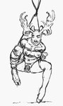 anthro antlers bdsm bondage bound breasts cervine chastity_cage chastity_device deer floyote gynomorph hi_res hooves horn intersex irish_elk mammal megaloceros monochrome nipples nonbinary_(lore) phallic_chastity_device restraints rope rope_bondage solo suspension suspension_bondage trans_(lore) trans_woman_(lore)